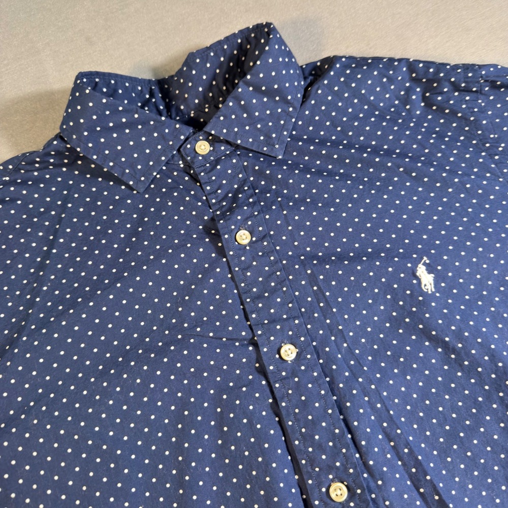 Polo Ralph Lauren Mens Classic Fit Navy  Polka Dot Cotton Button Down Shirt L